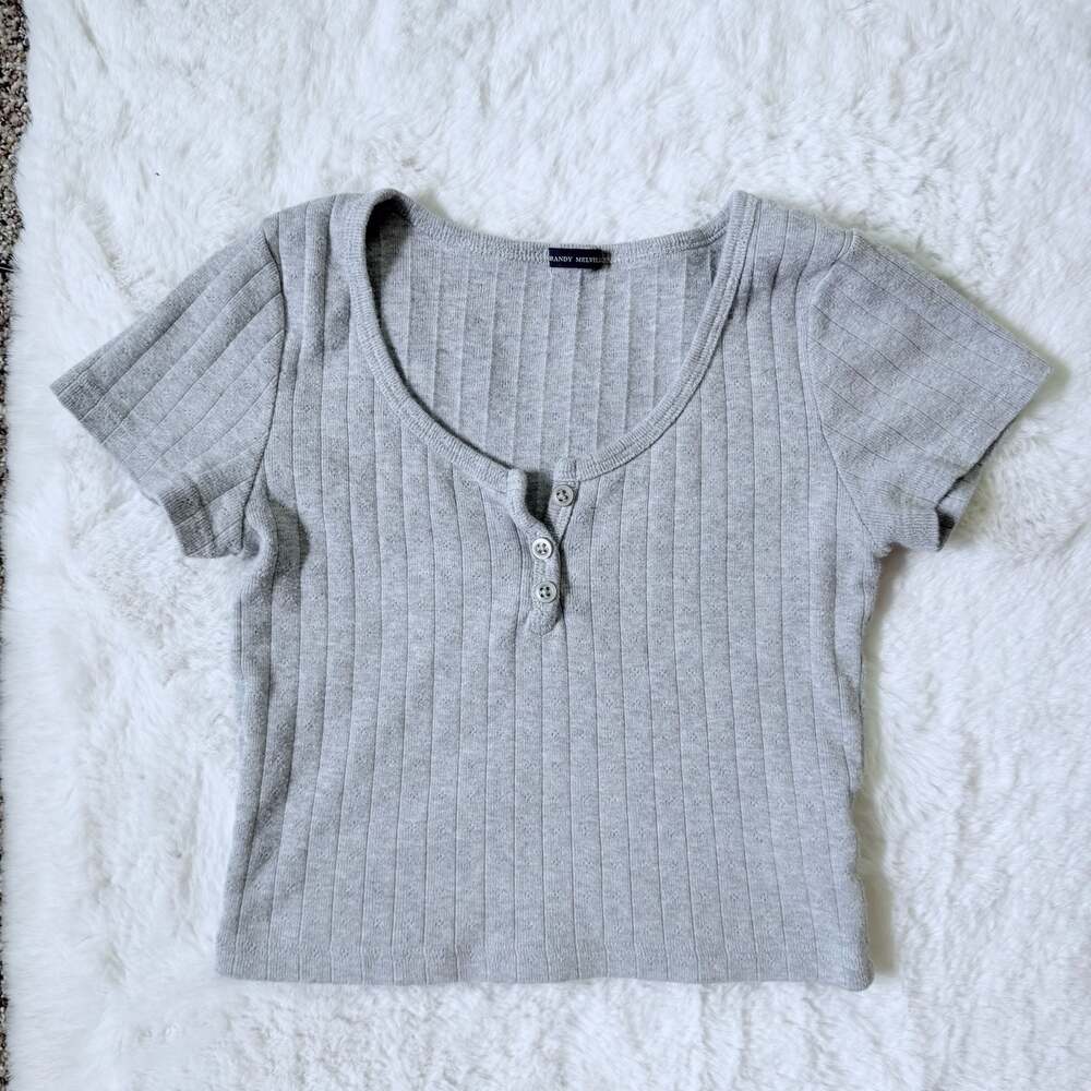 Brandy Melville Zelly Ribbed Button-Front Crop Top